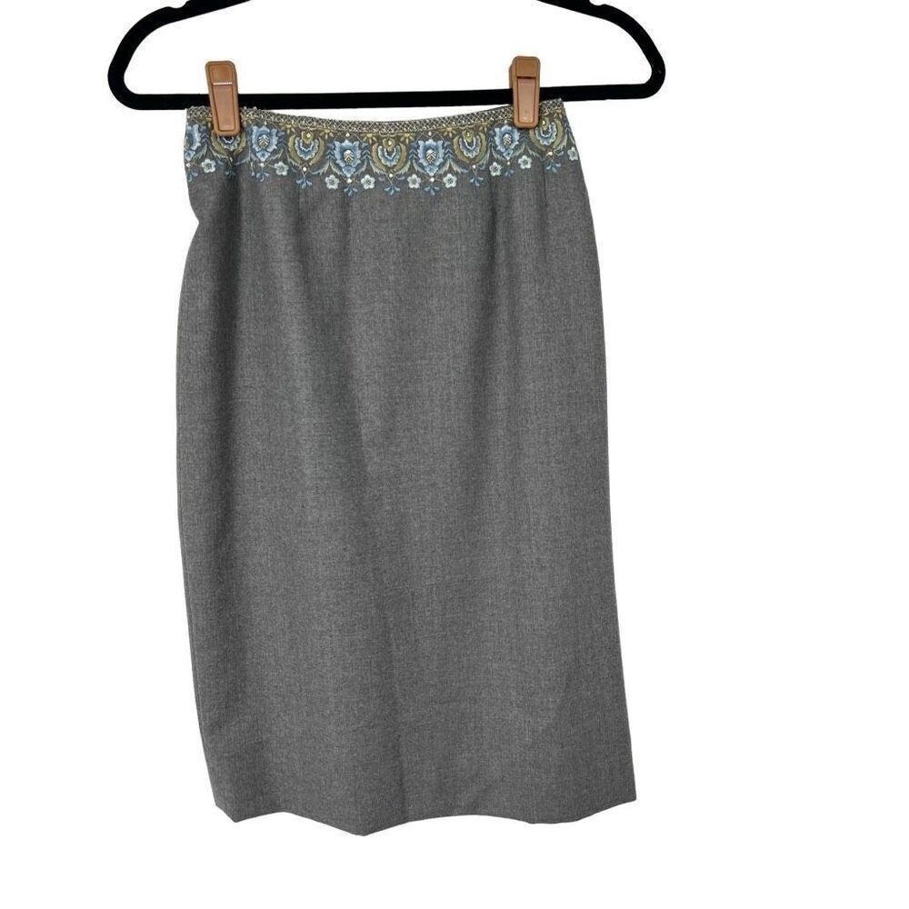 Carlisle Gray Blue Beaded Beltline Detail Straight‎ Pencil Skirt Sz 0 Womens